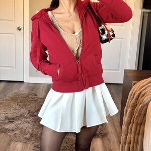 Y2K Sherpa Lined Hoodie Zip Up Jacket Red Vintage 00s Bella Swan Twilight Medium